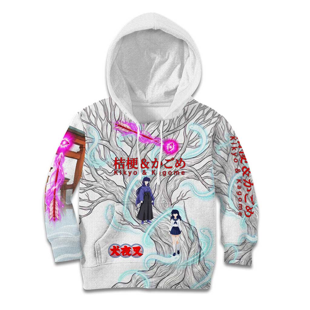 Kikyo and Kagome Inuyasha Series Kid Hoodie Spiritual Anime Art Style with Sacred Tree and Torii Gate