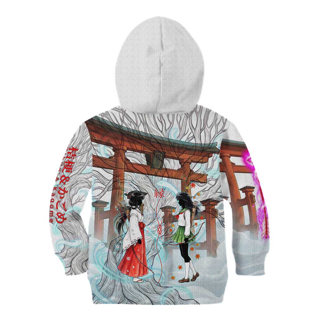 Kikyo and Kagome Inuyasha Series Kid Hoodie Spiritual Anime Art Style with Sacred Tree and Torii Gate