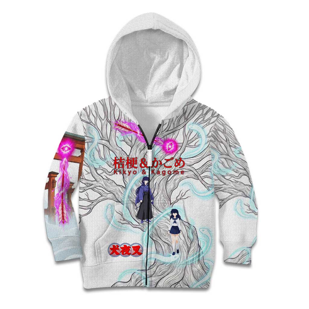 Kikyo and Kagome Inuyasha Series Kid Hoodie Spiritual Anime Art Style with Sacred Tree and Torii Gate