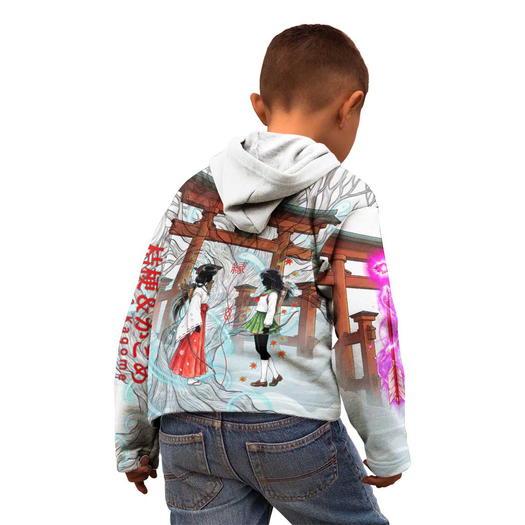 Kikyo and Kagome Inuyasha Series Kid Hoodie Spiritual Anime Art Style with Sacred Tree and Torii Gate