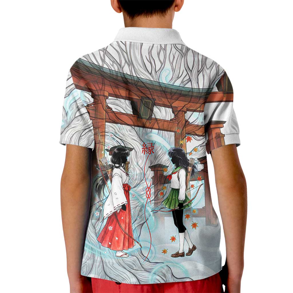 Kikyo and Kagome Inuyasha Series Kid Polo Shirt Spiritual Anime Art Style with Sacred Tree and Torii Gate