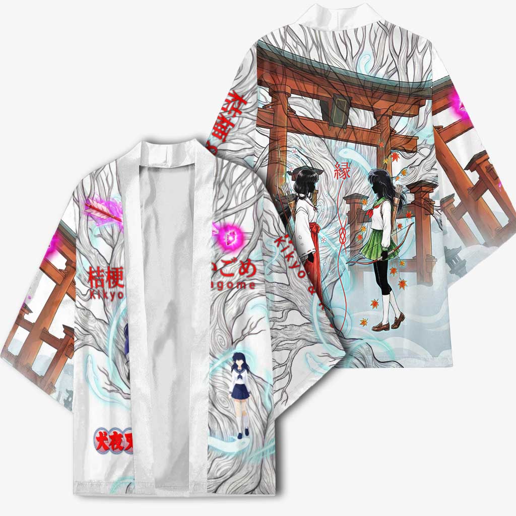 Kikyo and Kagome Inuyasha Series Kimono Spiritual Anime Art Style with Sacred Tree and Torii Gate