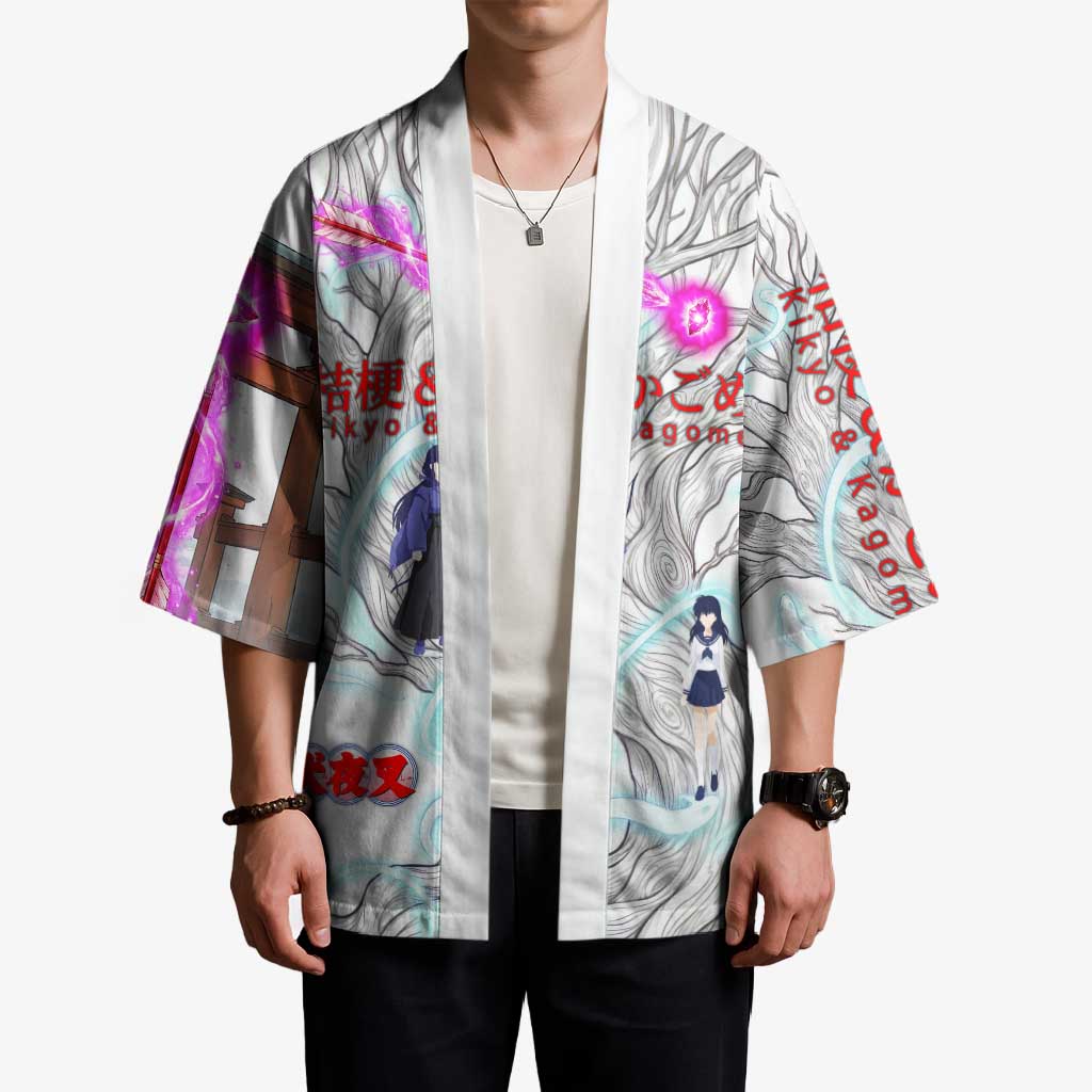 Kikyo and Kagome Inuyasha Series Kimono Spiritual Anime Art Style with Sacred Tree and Torii Gate