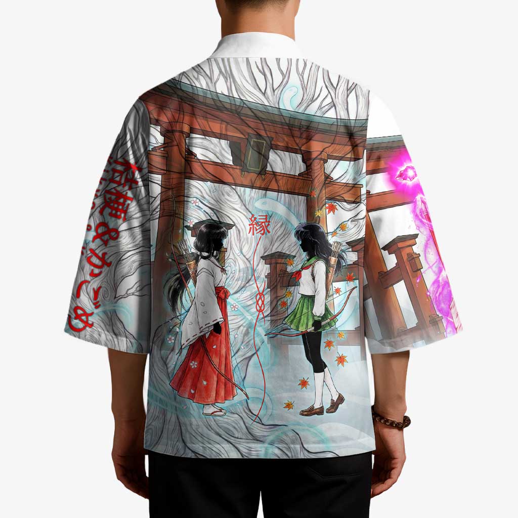 Kikyo and Kagome Inuyasha Series Kimono Spiritual Anime Art Style with Sacred Tree and Torii Gate