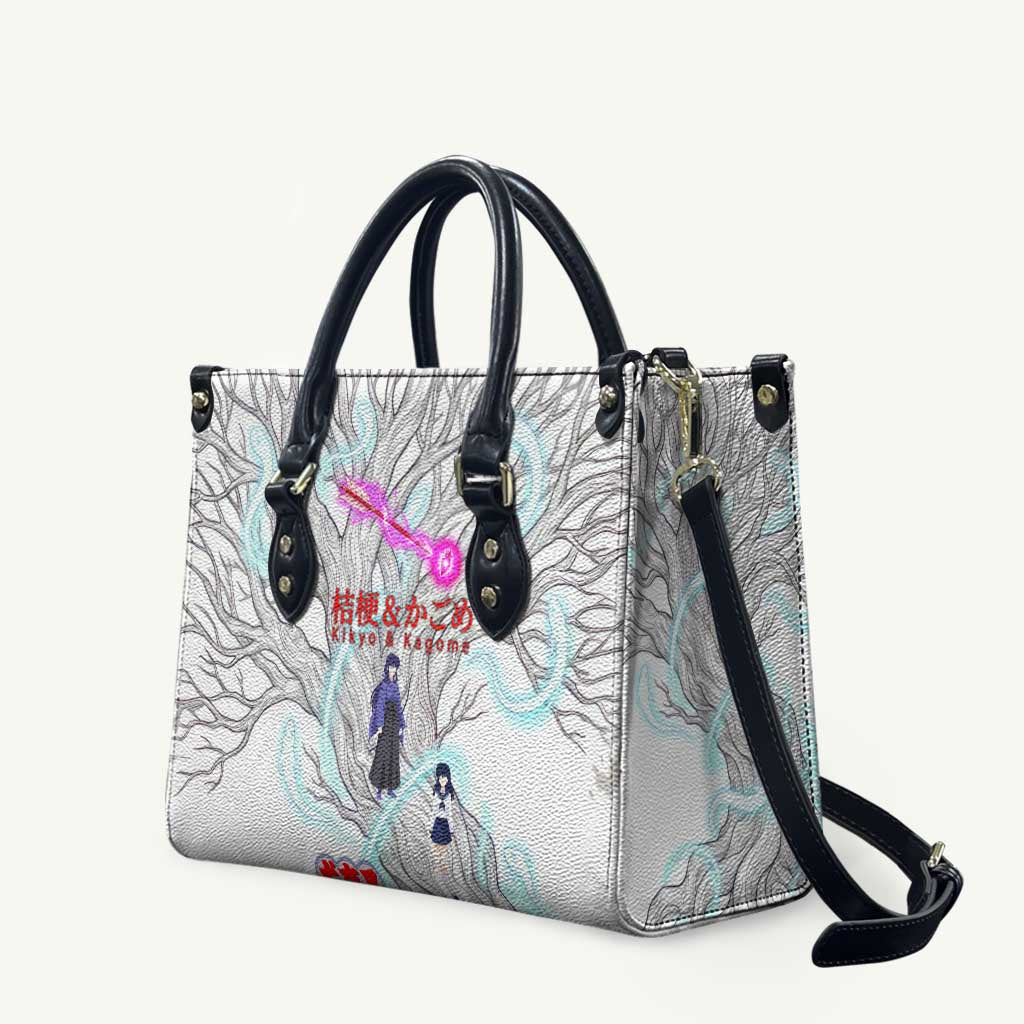 Kikyo and Kagome Inuyasha Series Leather Bag Spiritual Anime Art Style with Sacred Tree and Torii Gate