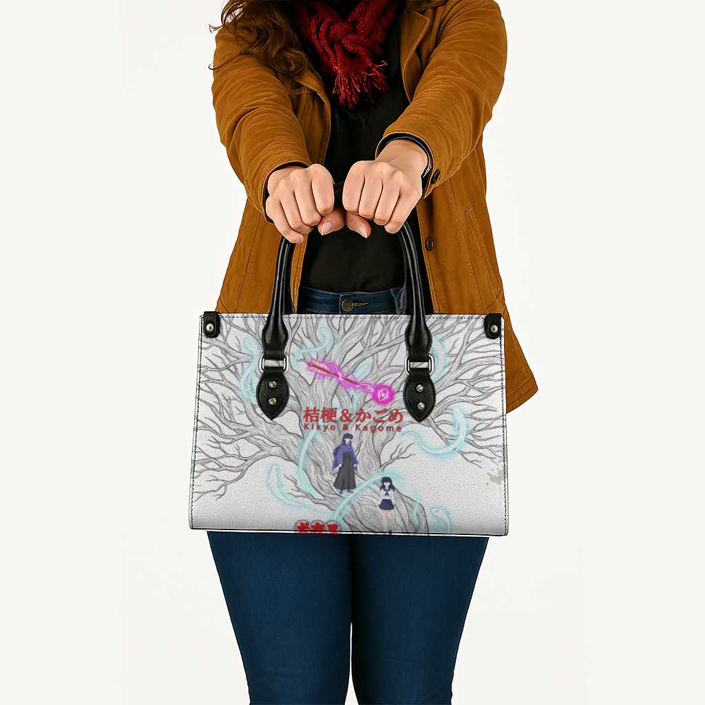 Kikyo and Kagome Inuyasha Series Leather Bag Spiritual Anime Art Style with Sacred Tree and Torii Gate