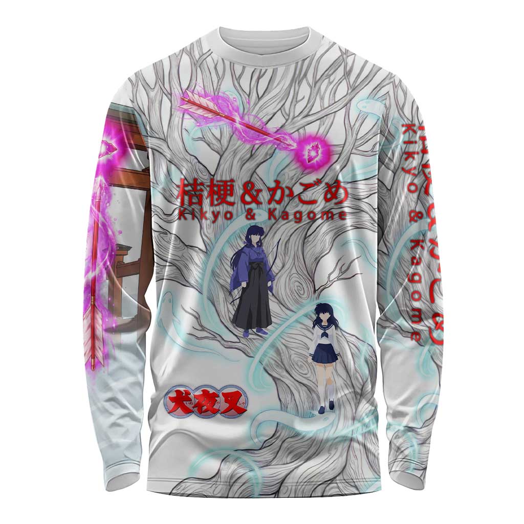 Kikyo and Kagome Inuyasha Series Long Sleeve Shirt Spiritual Anime Art Style with Sacred Tree and Torii Gate