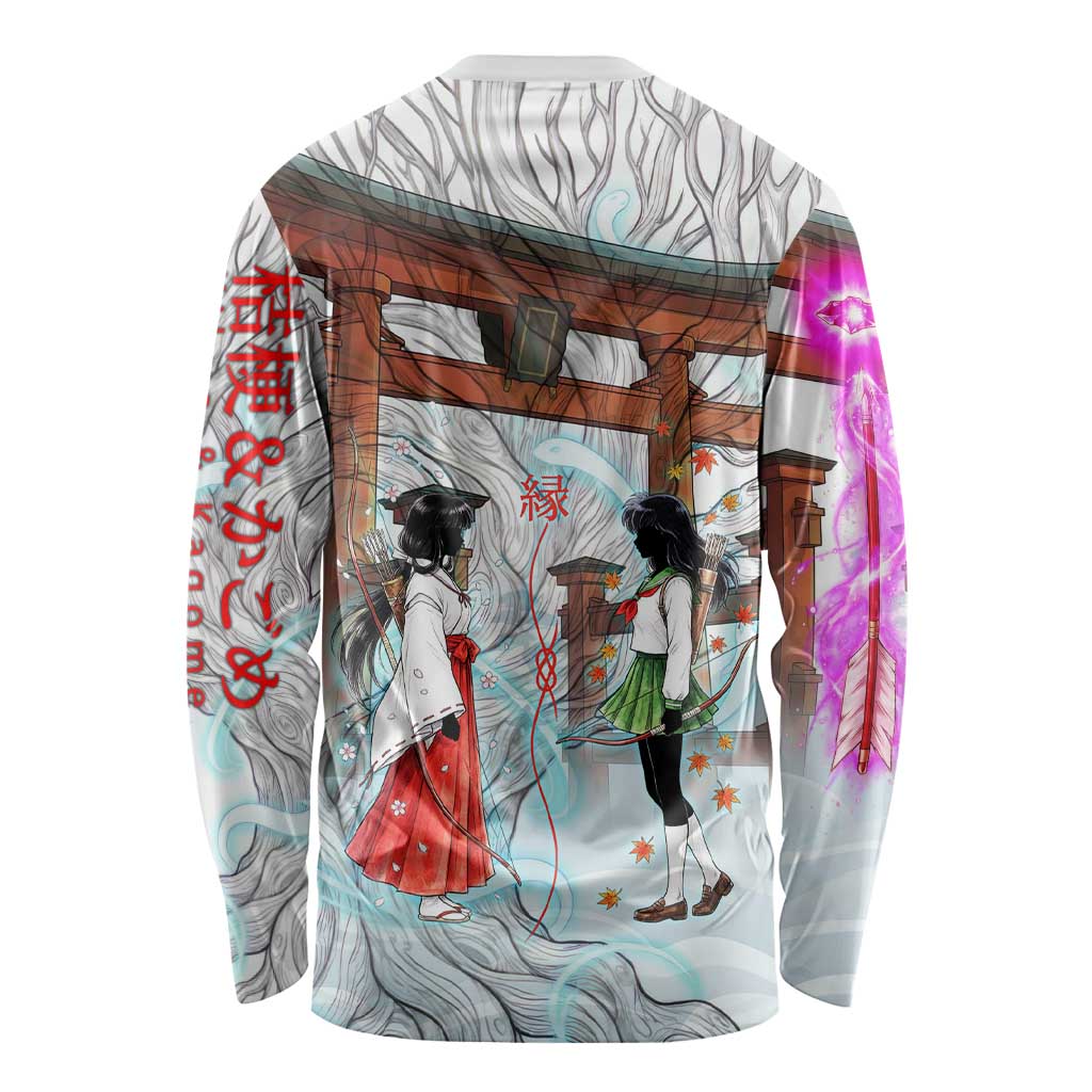 Kikyo and Kagome Inuyasha Series Long Sleeve Shirt Spiritual Anime Art Style with Sacred Tree and Torii Gate