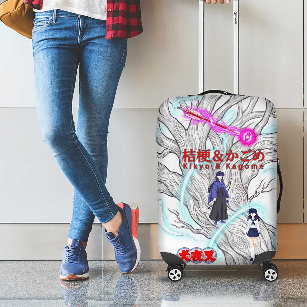 Kikyo and Kagome Inuyasha Series Luggage Cover Spiritual Anime Art Style with Sacred Tree and Torii Gate
