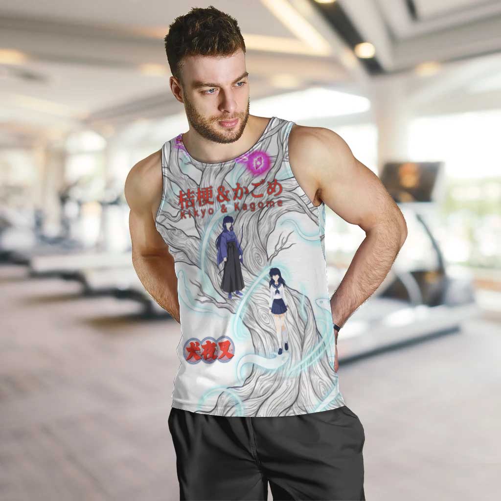 Kikyo and Kagome Inuyasha Series Men Tank Top Spiritual Anime Art Style with Sacred Tree and Torii Gate