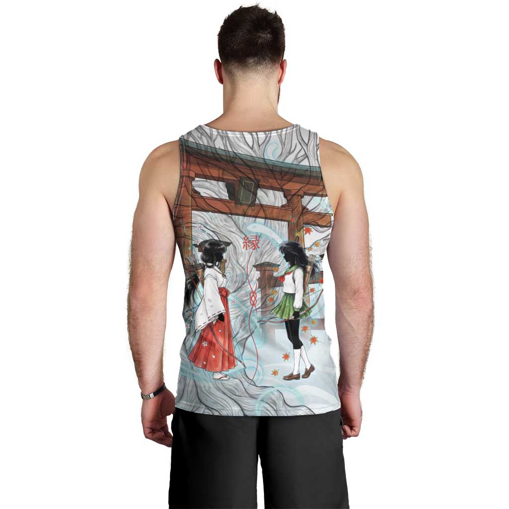 Kikyo and Kagome Inuyasha Series Men Tank Top Spiritual Anime Art Style with Sacred Tree and Torii Gate