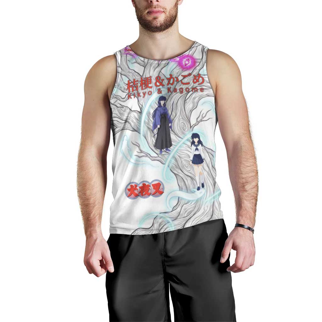 Kikyo and Kagome Inuyasha Series Men Tank Top Spiritual Anime Art Style with Sacred Tree and Torii Gate