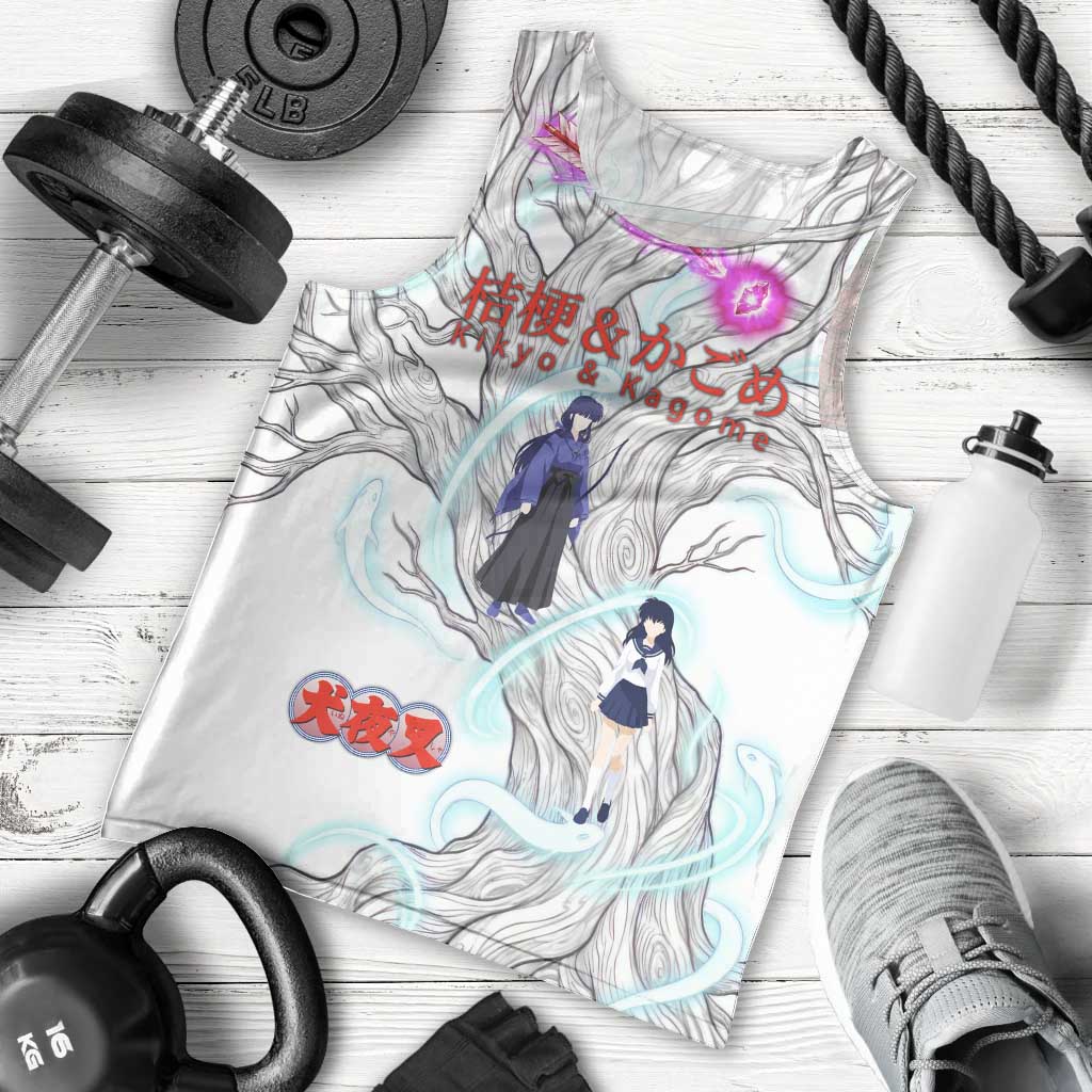 Kikyo and Kagome Inuyasha Series Men Tank Top Spiritual Anime Art Style with Sacred Tree and Torii Gate