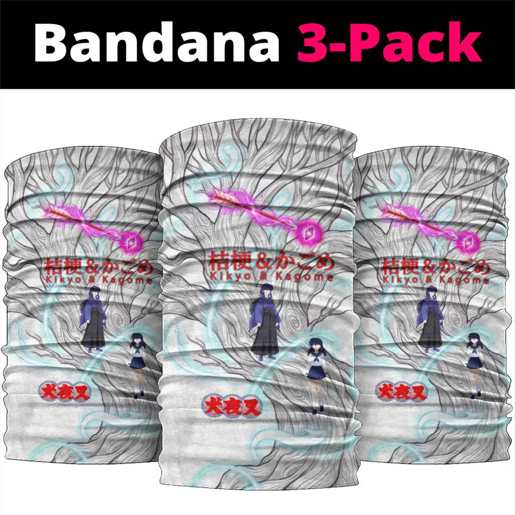Kikyo and Kagome Inuyasha Series Neck Gaiter Spiritual Anime Art Style with Sacred Tree and Torii Gate