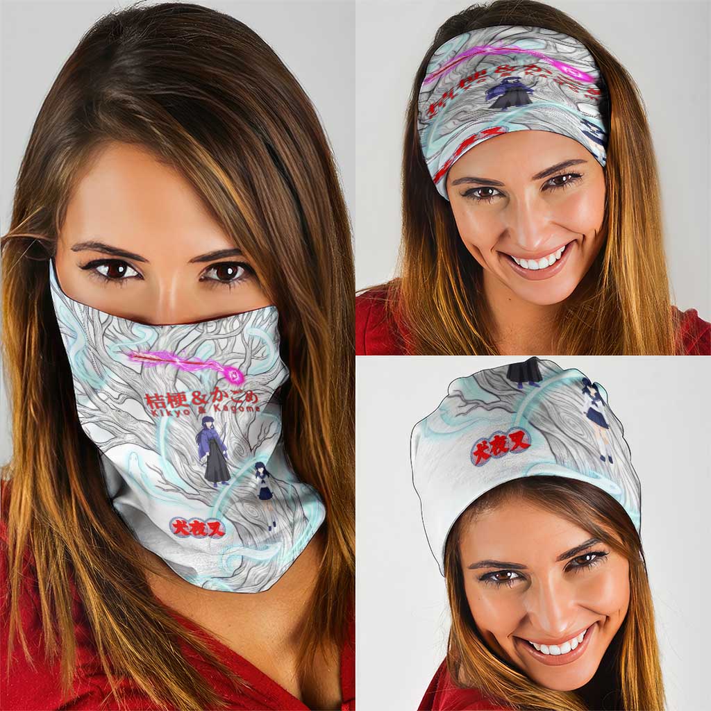 Kikyo and Kagome Inuyasha Series Neck Gaiter Spiritual Anime Art Style with Sacred Tree and Torii Gate