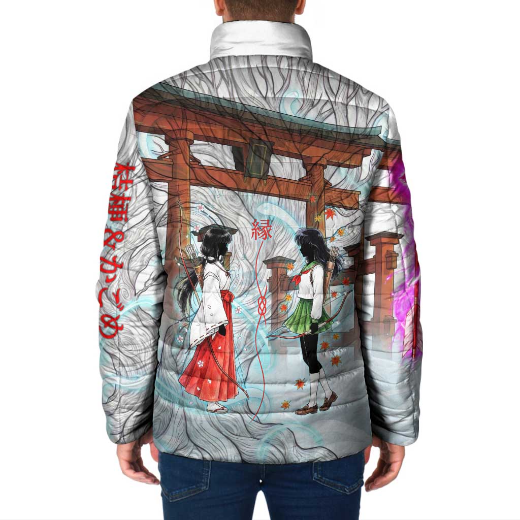 Kikyo and Kagome Inuyasha Series Padded Jacket Spiritual Anime Art Style with Sacred Tree and Torii Gate