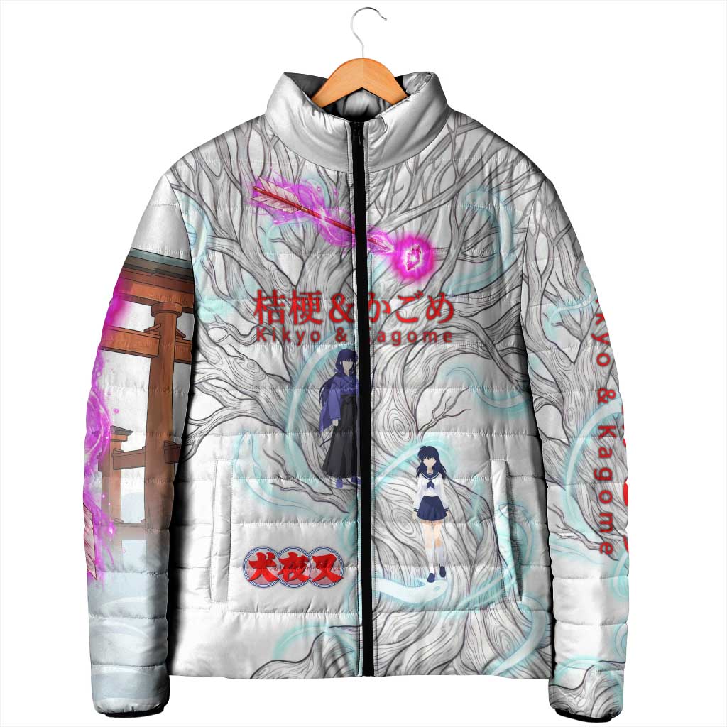 Kikyo and Kagome Inuyasha Series Padded Jacket Spiritual Anime Art Style with Sacred Tree and Torii Gate