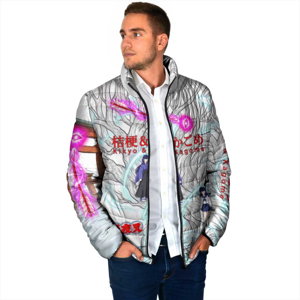 Kikyo and Kagome Inuyasha Series Padded Jacket Spiritual Anime Art Style with Sacred Tree and Torii Gate