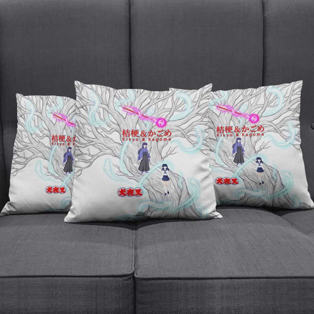 Kikyo and Kagome Inuyasha Series Pillow Cover Spiritual Anime Art Style with Sacred Tree and Torii Gate