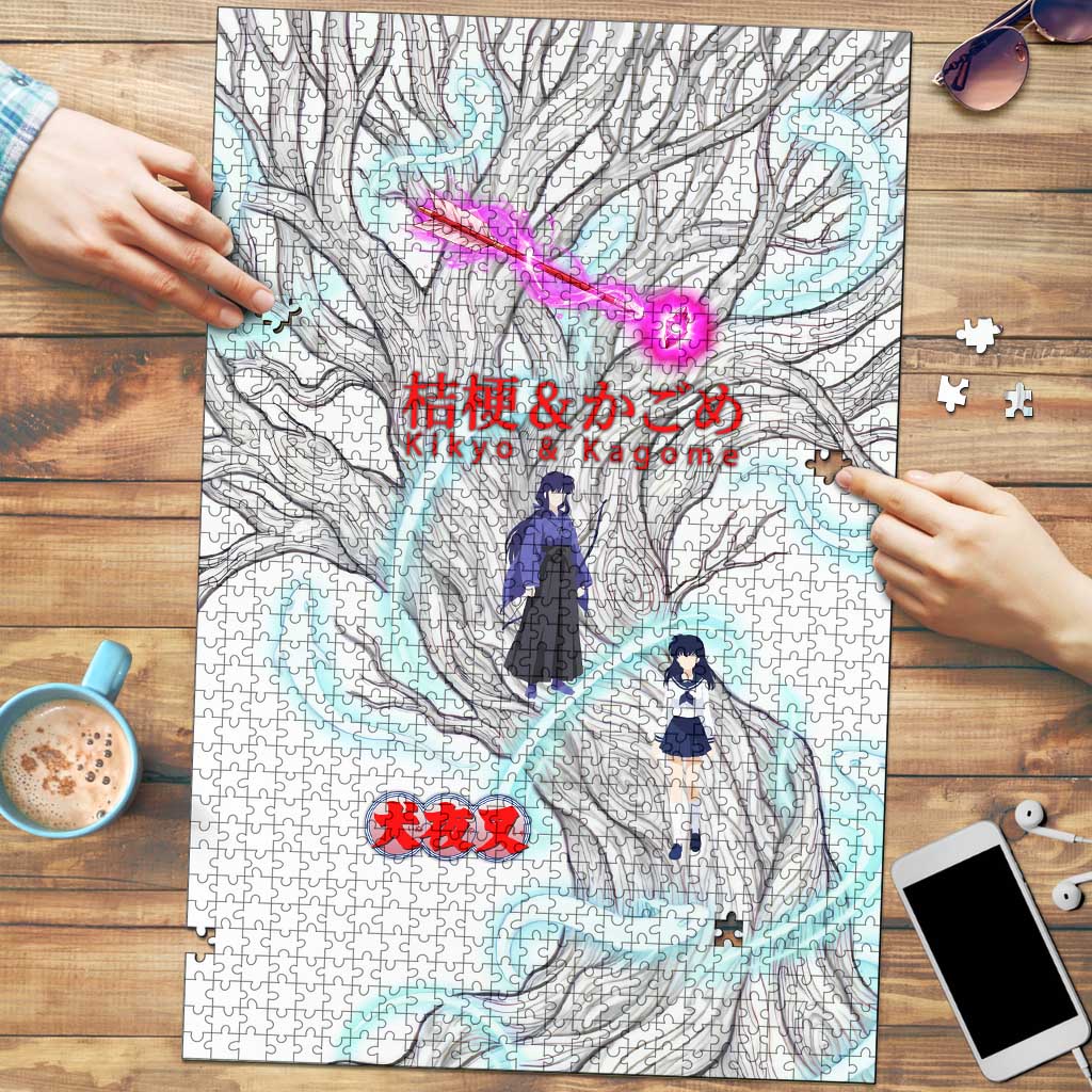 Kikyo and Kagome Inuyasha Series Puzzle Spiritual Anime Art Style with Sacred Tree and Torii Gate
