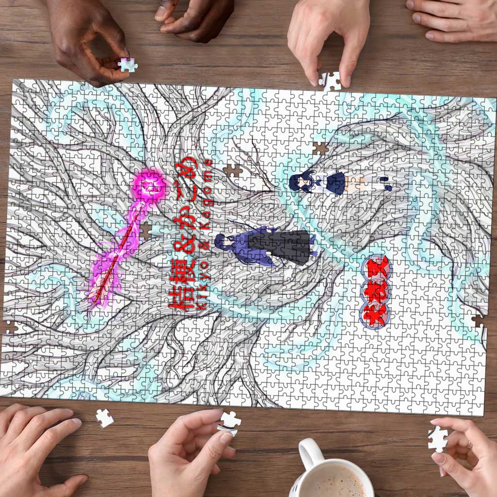Kikyo and Kagome Inuyasha Series Puzzle Spiritual Anime Art Style with Sacred Tree and Torii Gate