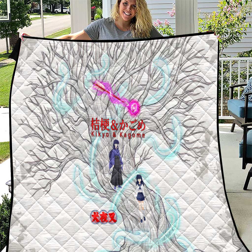 Kikyo and Kagome Inuyasha Series Quilt Spiritual Anime Art Style with Sacred Tree and Torii Gate