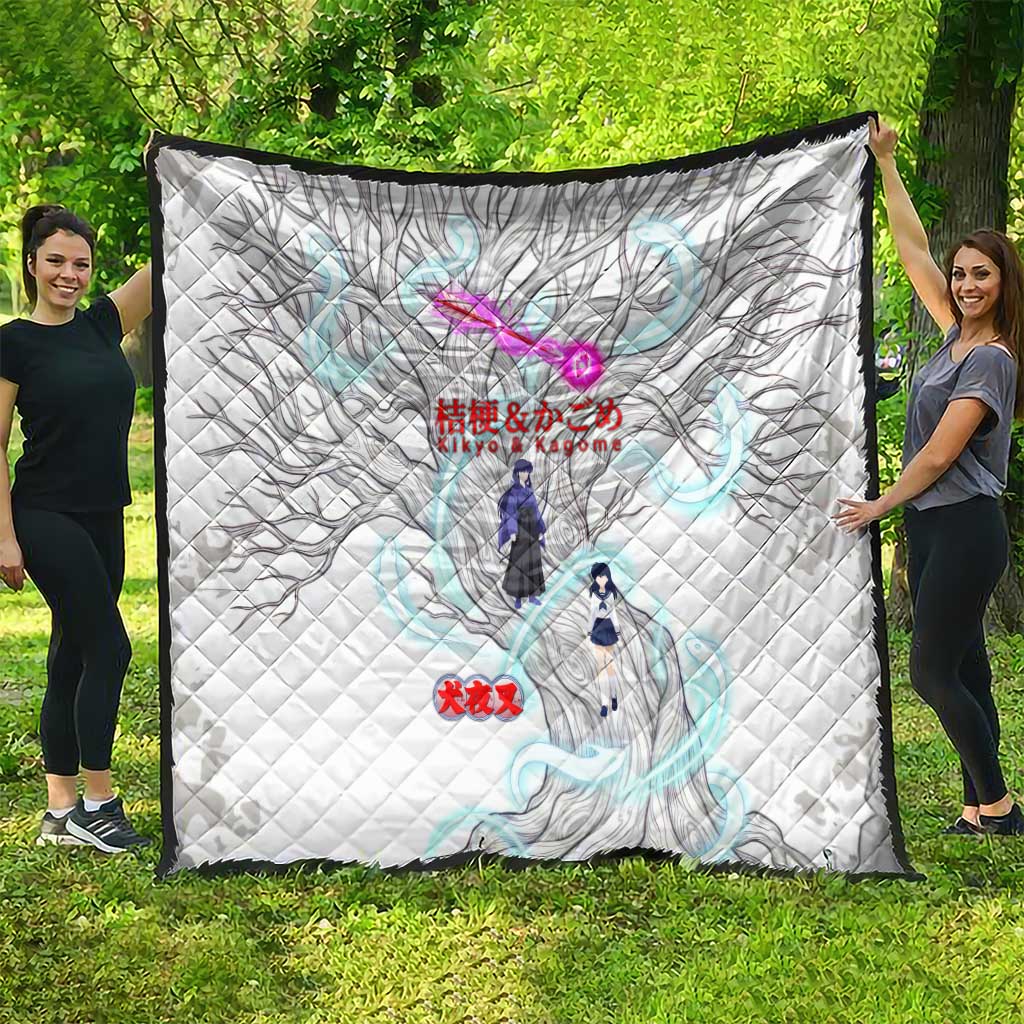 Kikyo and Kagome Inuyasha Series Quilt Spiritual Anime Art Style with Sacred Tree and Torii Gate