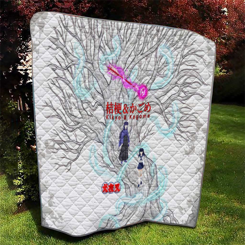 Kikyo and Kagome Inuyasha Series Quilt Spiritual Anime Art Style with Sacred Tree and Torii Gate