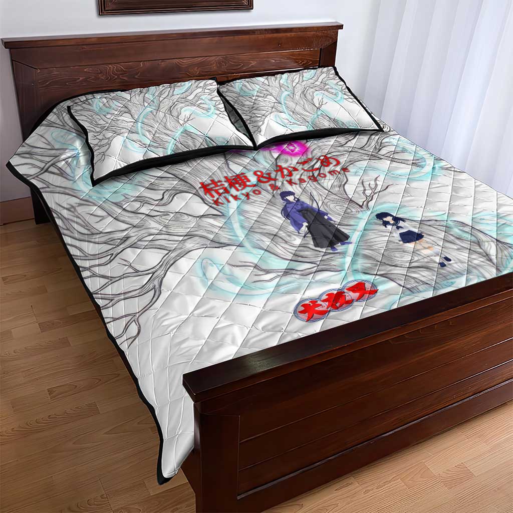 Kikyo and Kagome Inuyasha Series Quilt Bed Set Spiritual Anime Art Style with Sacred Tree and Torii Gate
