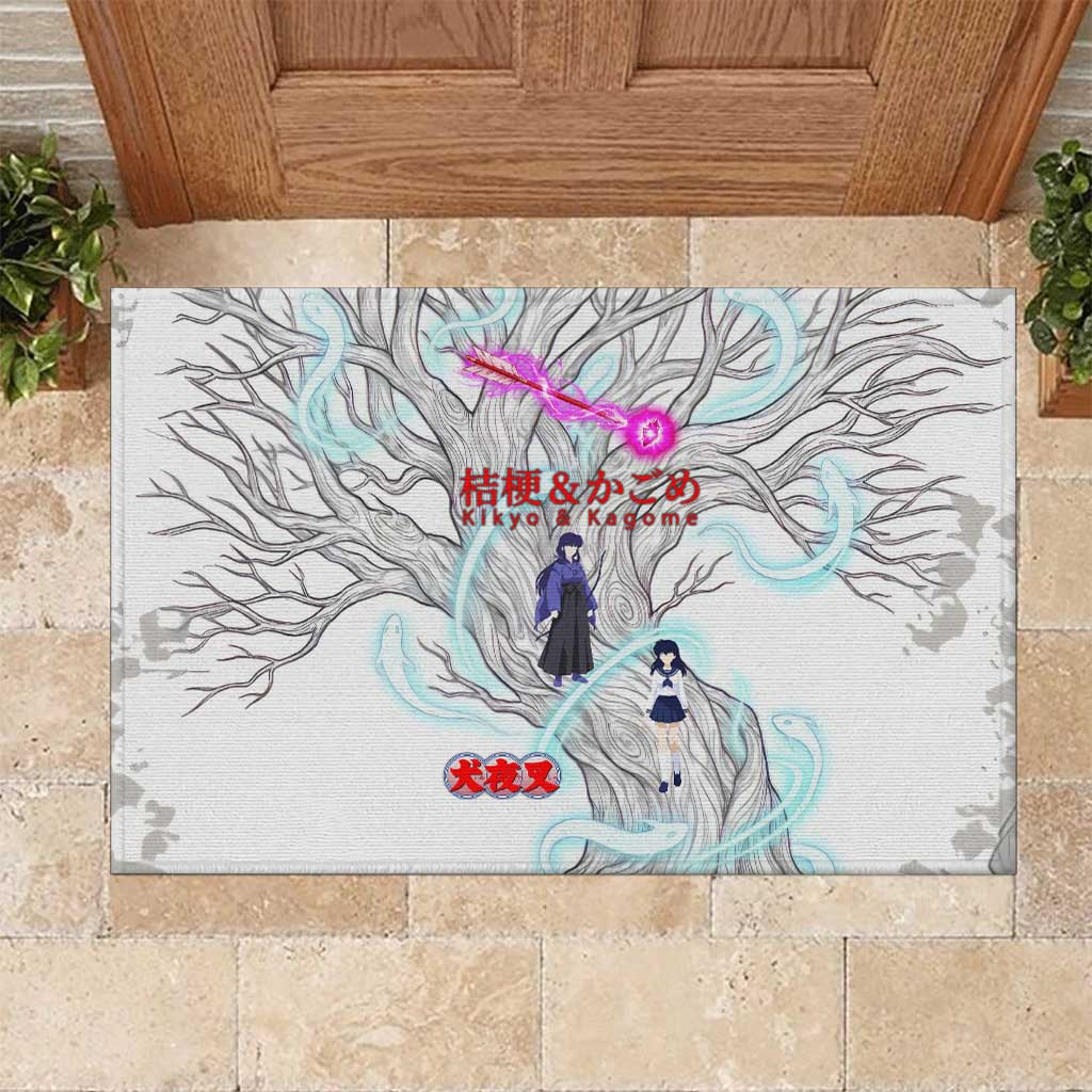 Kikyo and Kagome Inuyasha Series Rubber Doormat Spiritual Anime Art Style with Sacred Tree and Torii Gate
