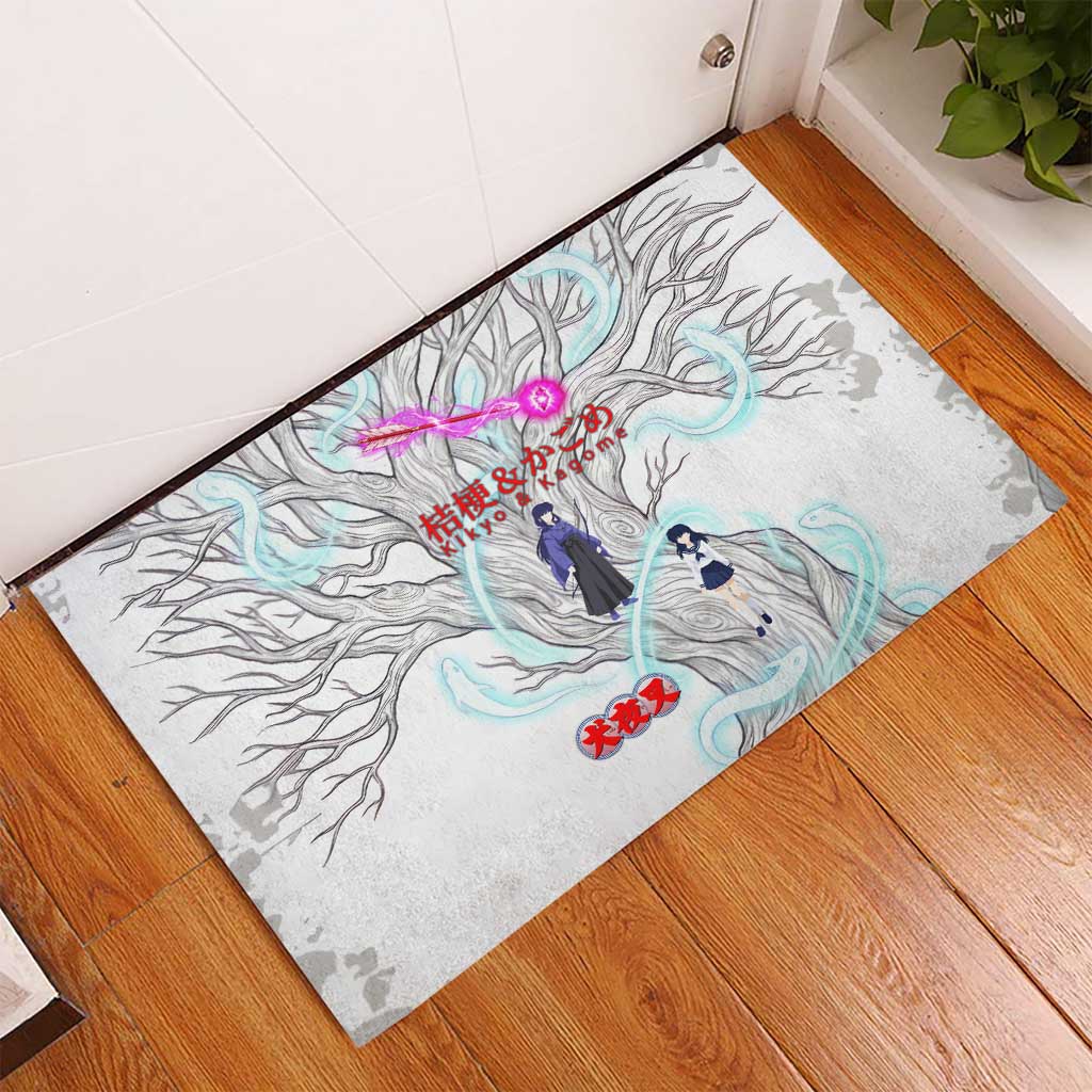Kikyo and Kagome Inuyasha Series Rubber Doormat Spiritual Anime Art Style with Sacred Tree and Torii Gate