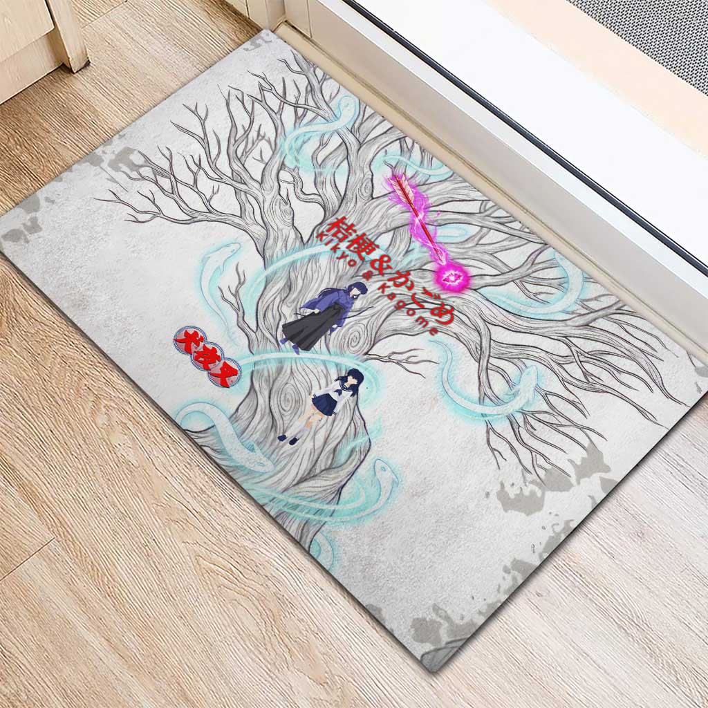 Kikyo and Kagome Inuyasha Series Rubber Doormat Spiritual Anime Art Style with Sacred Tree and Torii Gate