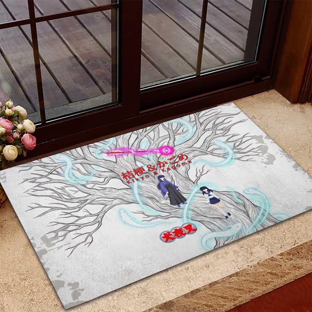 Kikyo and Kagome Inuyasha Series Rubber Doormat Spiritual Anime Art Style with Sacred Tree and Torii Gate