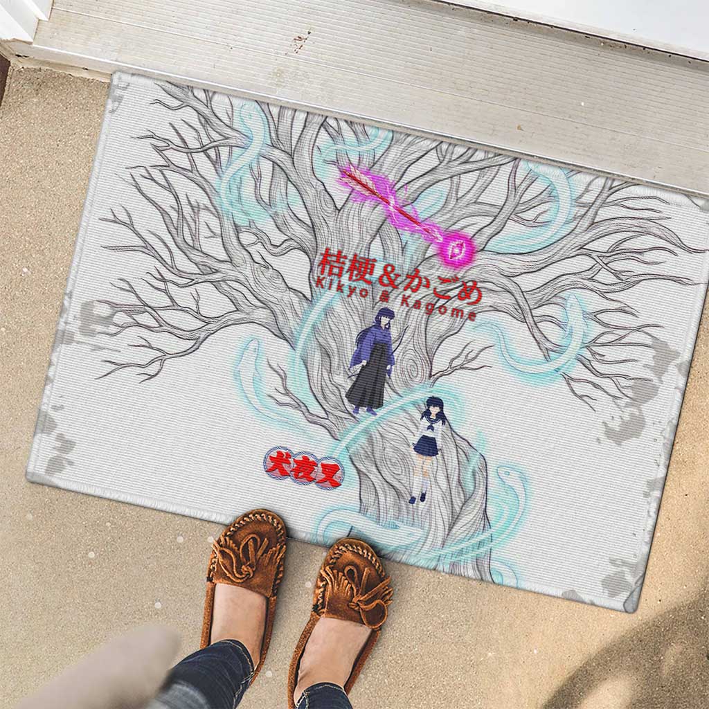 Kikyo and Kagome Inuyasha Series Rubber Doormat Spiritual Anime Art Style with Sacred Tree and Torii Gate