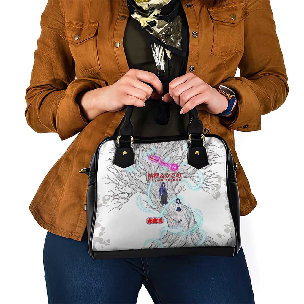 Kikyo and Kagome Inuyasha Series Shoulder Handbag Spiritual Anime Art Style with Sacred Tree and Torii Gate