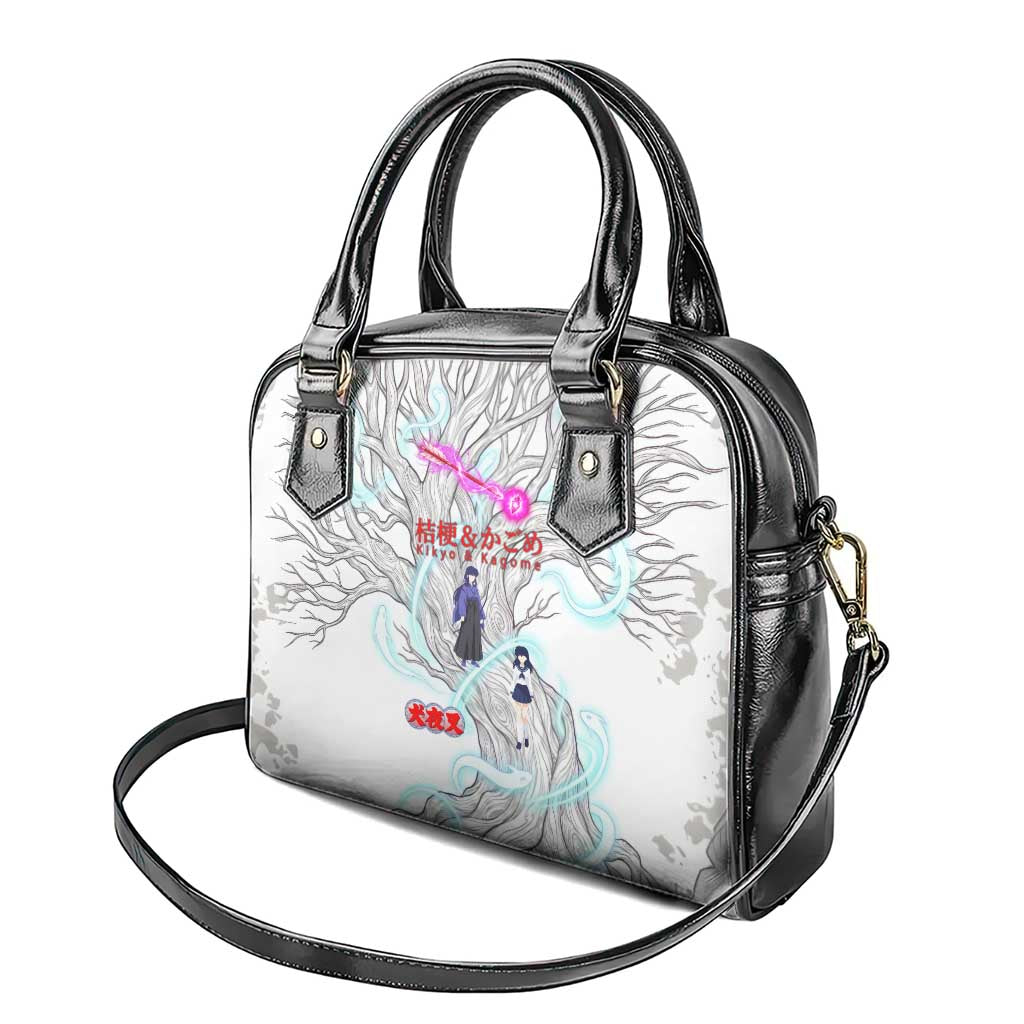 Kikyo and Kagome Inuyasha Series Shoulder Handbag Spiritual Anime Art Style with Sacred Tree and Torii Gate
