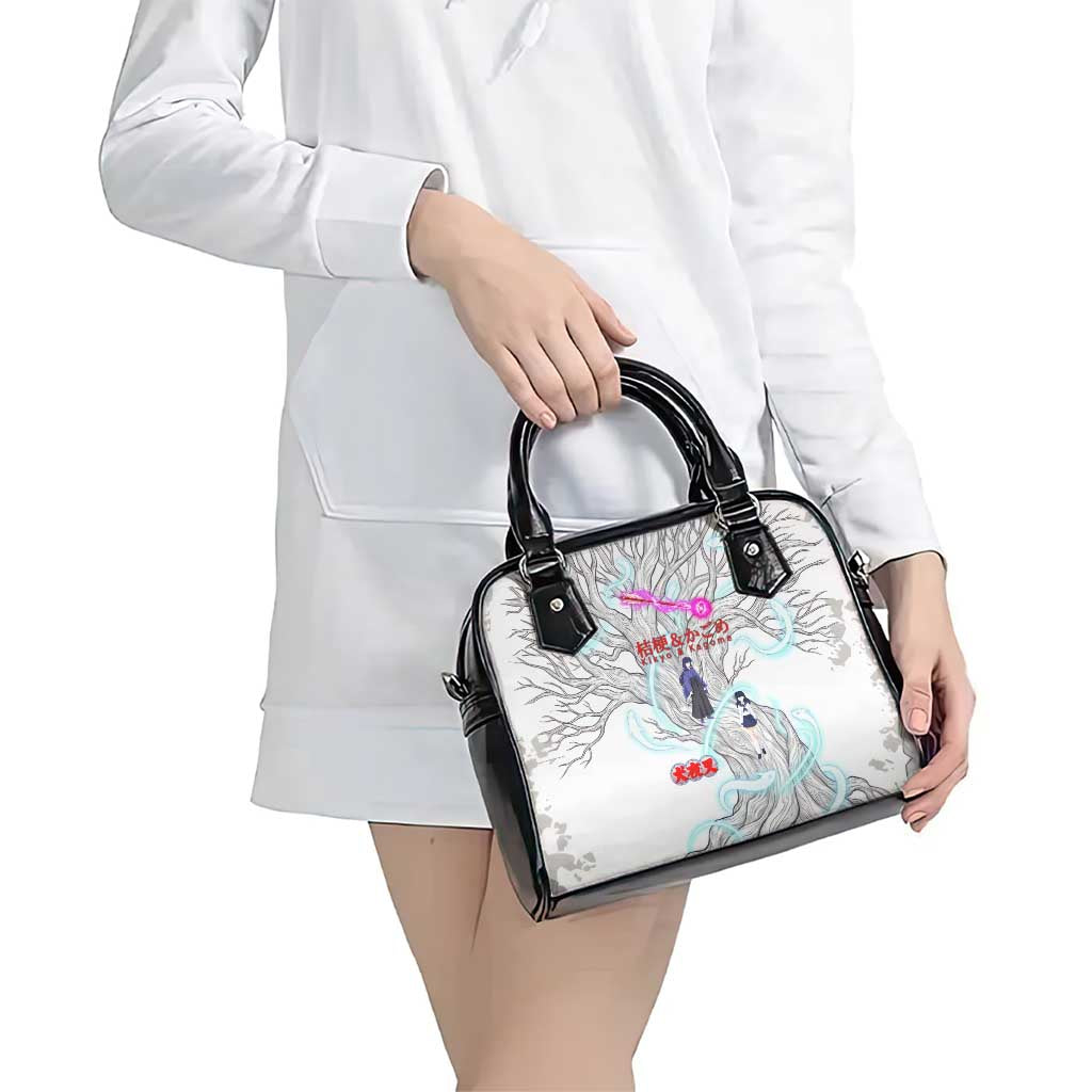 Kikyo and Kagome Inuyasha Series Shoulder Handbag Spiritual Anime Art Style with Sacred Tree and Torii Gate