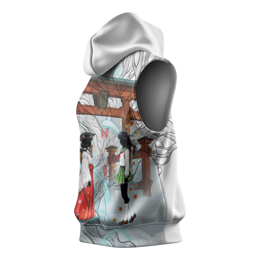 Kikyo and Kagome Inuyasha Series Sleeveless Hoodie Spiritual Anime Art Style with Sacred Tree and Torii Gate