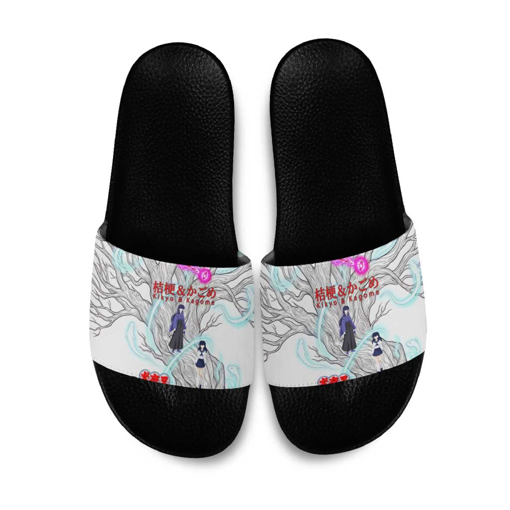 Kikyo and Kagome Inuyasha Series Slide Sandals Spiritual Anime Art Style with Sacred Tree and Torii Gate