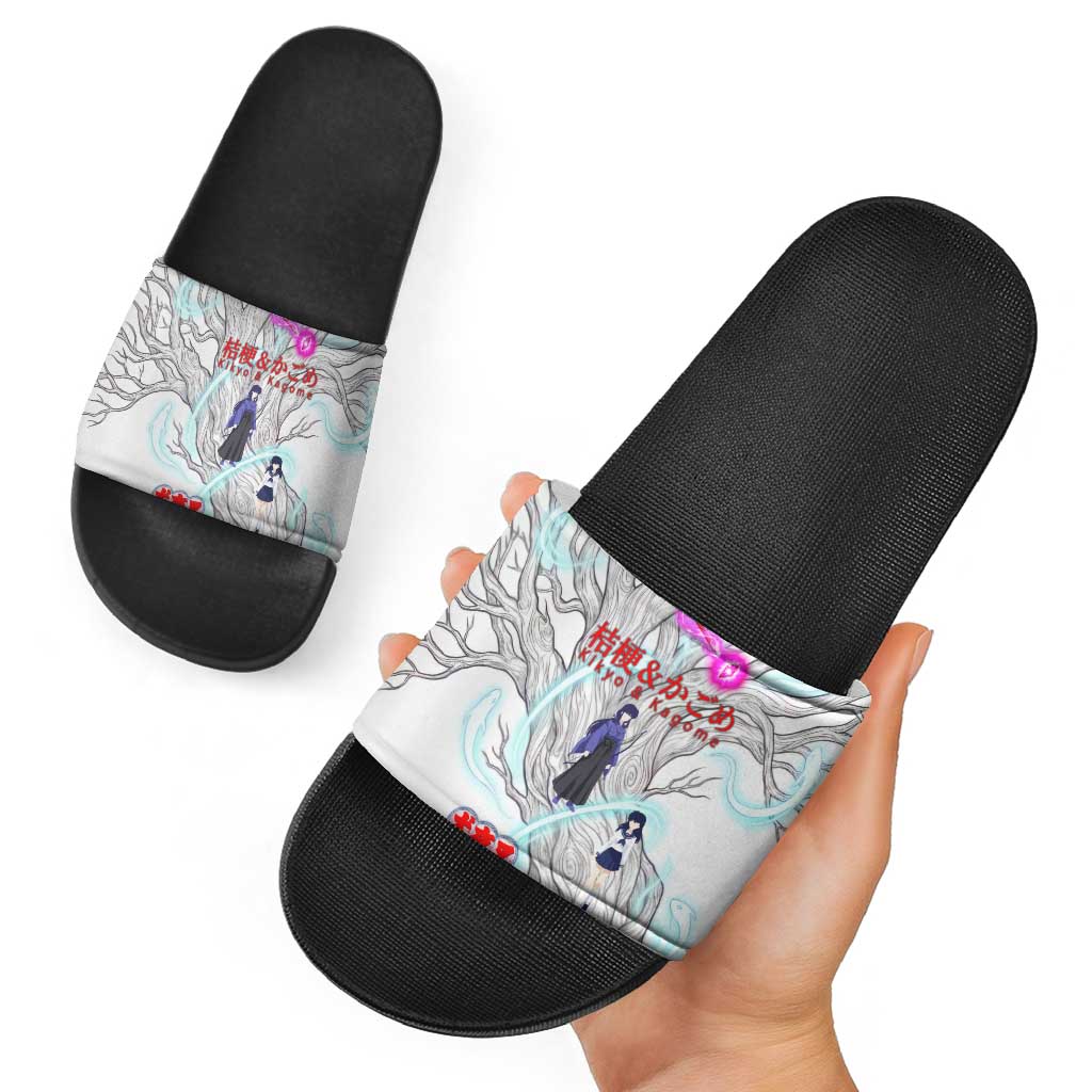 Kikyo and Kagome Inuyasha Series Slide Sandals Spiritual Anime Art Style with Sacred Tree and Torii Gate