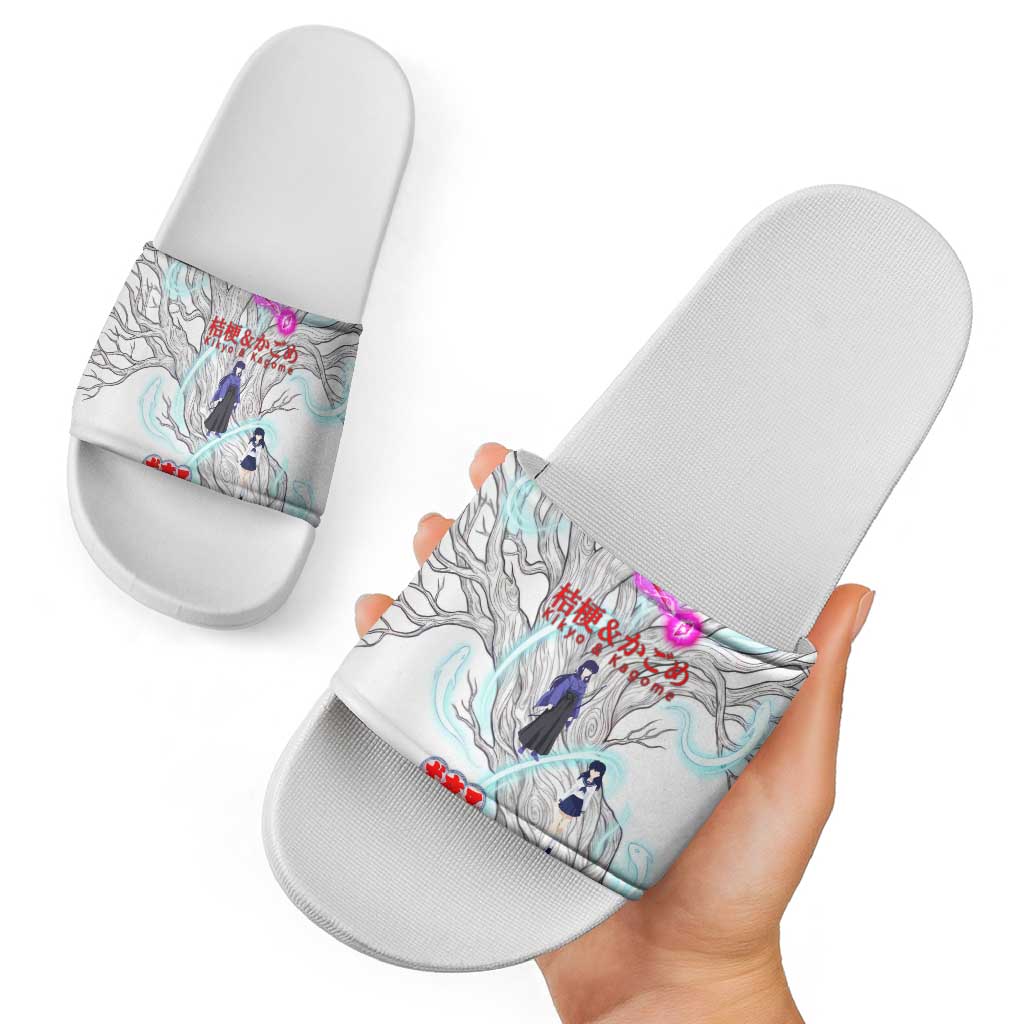 Kikyo and Kagome Inuyasha Series Slide Sandals Spiritual Anime Art Style with Sacred Tree and Torii Gate