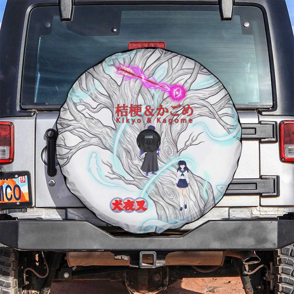 Kikyo and Kagome Inuyasha Series Spare Tire Cover Spiritual Anime Art Style with Sacred Tree and Torii Gate