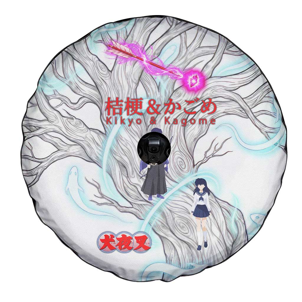 Kikyo and Kagome Inuyasha Series Spare Tire Cover Spiritual Anime Art Style with Sacred Tree and Torii Gate