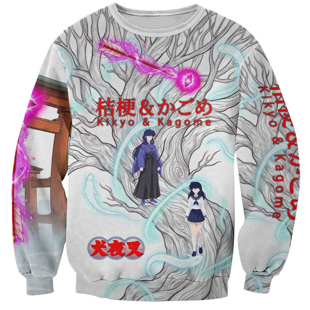 Kikyo and Kagome Inuyasha Series Sweatshirt Spiritual Anime Art Style with Sacred Tree and Torii Gate