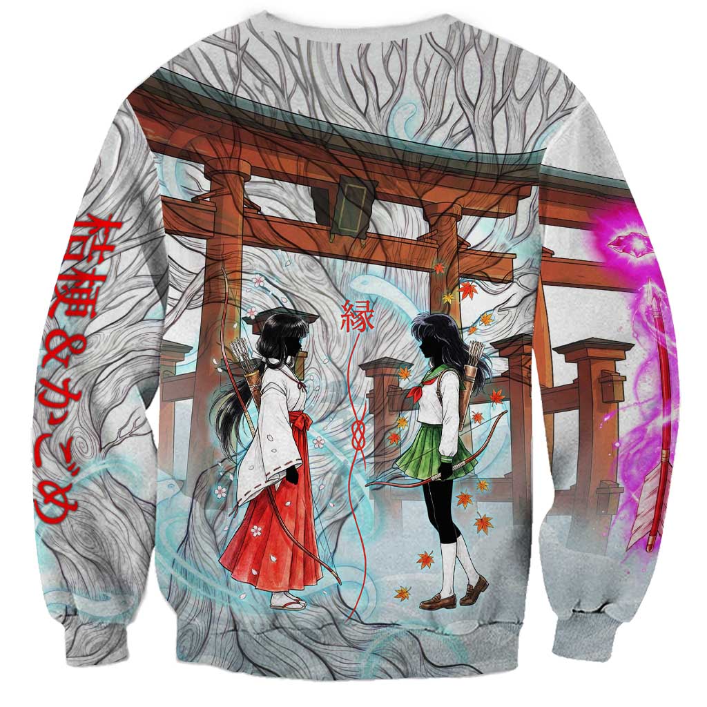 Kikyo and Kagome Inuyasha Series Sweatshirt Spiritual Anime Art Style with Sacred Tree and Torii Gate