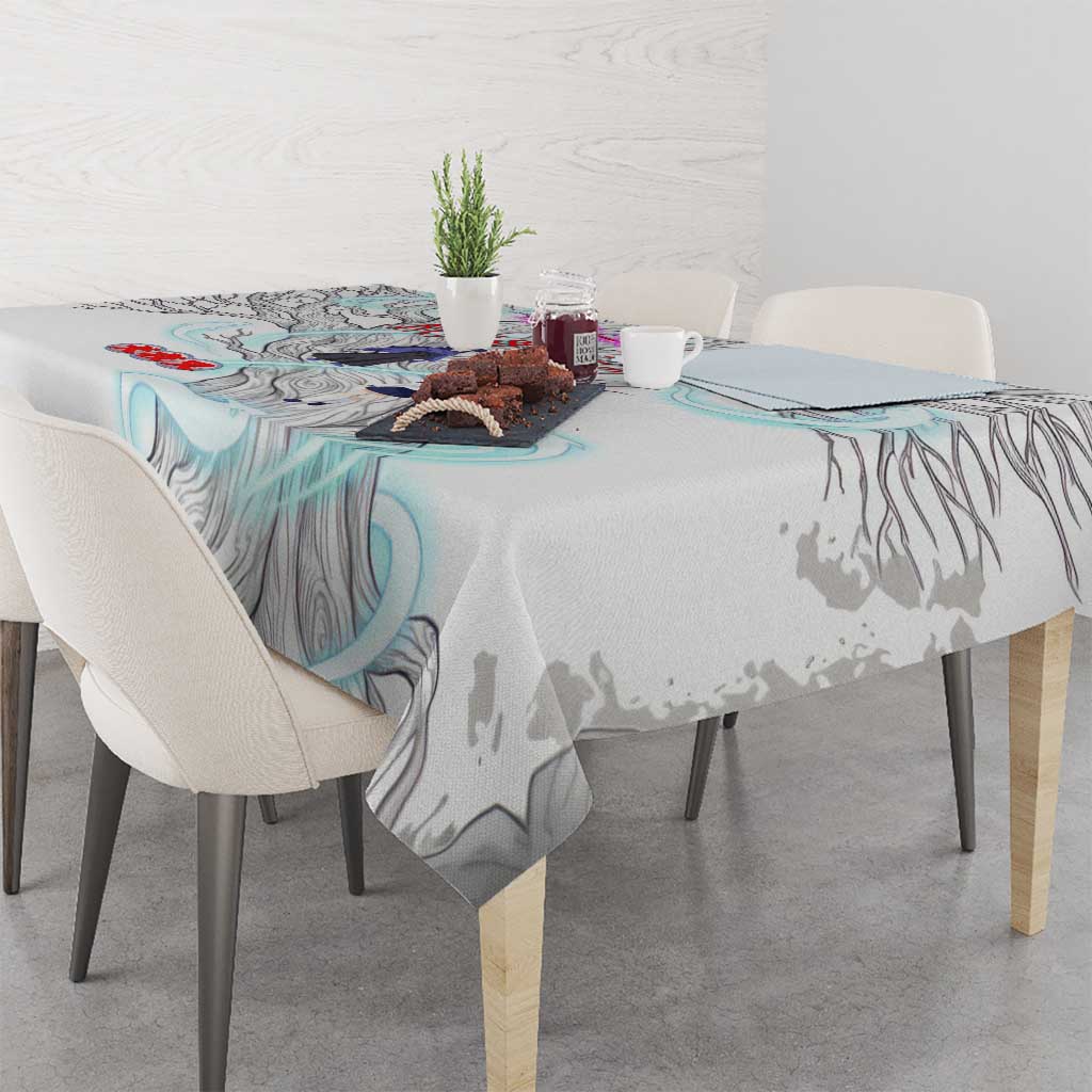 Kikyo and Kagome Inuyasha Series Tablecloth Spiritual Anime Art Style with Sacred Tree and Torii Gate