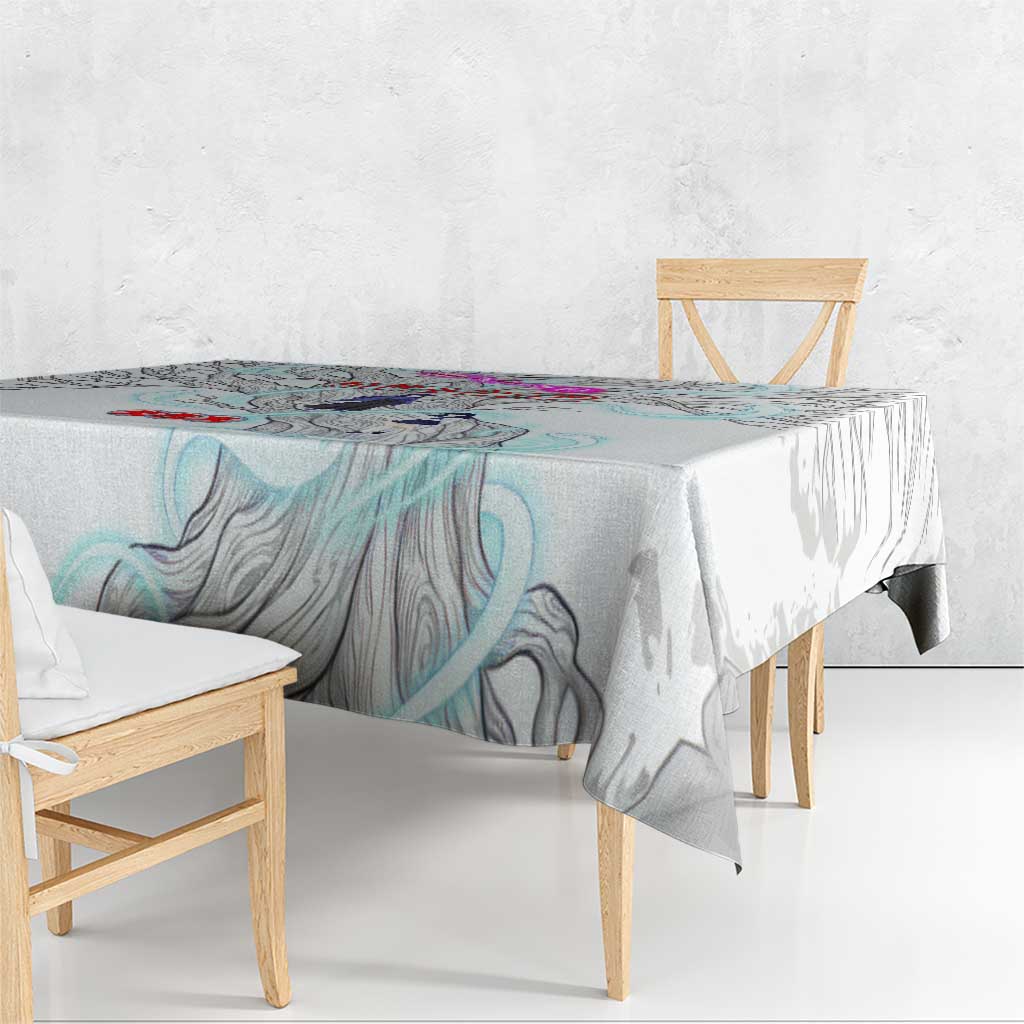 Kikyo and Kagome Inuyasha Series Tablecloth Spiritual Anime Art Style with Sacred Tree and Torii Gate