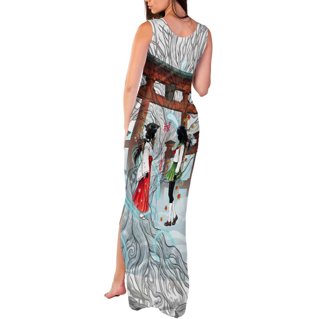 Kikyo and Kagome Inuyasha Series Tank Maxi Dress Spiritual Anime Art Style with Sacred Tree and Torii Gate