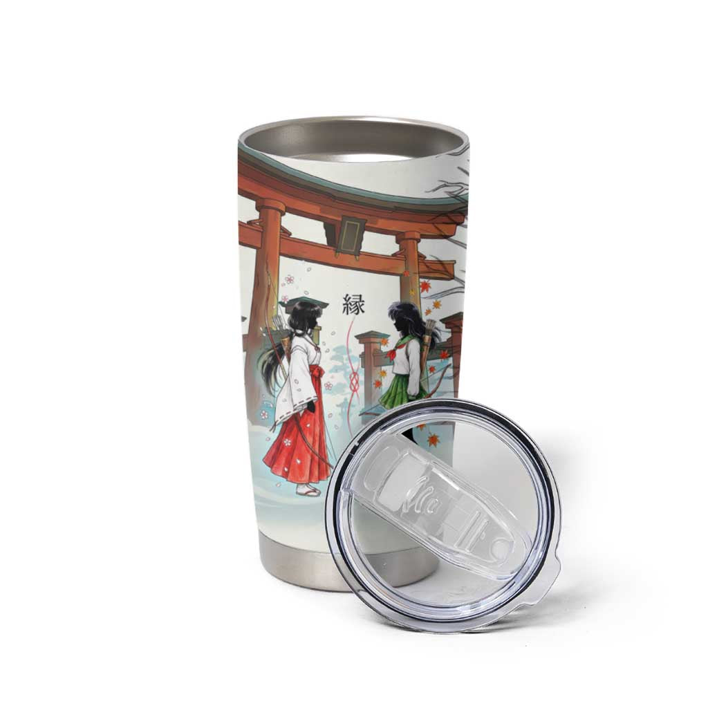 Kikyo and Kagome Inuyasha Series Tumbler Cup Spiritual Anime Art Style with Sacred Tree and Torii Gate