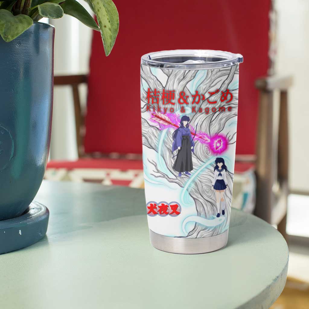 Kikyo and Kagome Inuyasha Series Tumbler Cup Spiritual Anime Art Style with Sacred Tree and Torii Gate